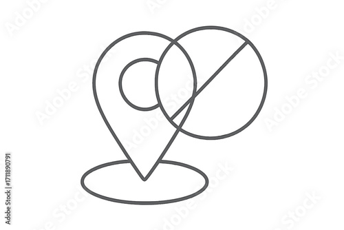 Map pin prohibited icon. No location, access denied, or restricted area symbol. Vector line art for concepts like forbidden destination, geoblocking, and closed place.
