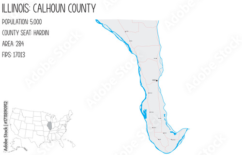 Large and detailed map of Calhoun County in Illinois, USA.