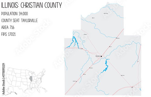 Large and detailed map of Christian County in Illinois, USA.