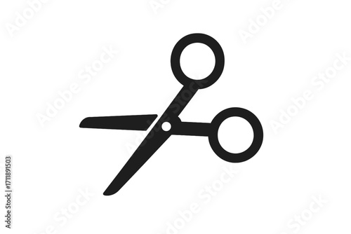 Scissors icon for cutting, crafts, and design projects. Simple flat vector silhouette. Minimalistic sign for web, apps, UI, UX. Tool for office, school, or hairdresser.