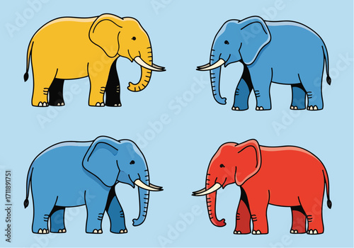Vibrant herd of playful elephants in a charming illustration style
