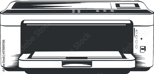 Illustration of a modern multifunction printer designed for home and office use.