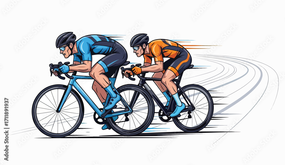Obraz premium Two Cyclists in Dynamic Motion on a Winding Road