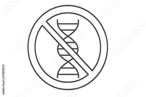 No DNA icon. GMO free symbol. Forbidden genetics sign. Non-genetically modified concept. Gene modification prohibited. Vector illustration of a crossed out DNA helix line icon.