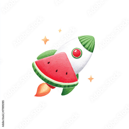 Watermelon rocket ship soaring through space a fun and fruity travel concept.