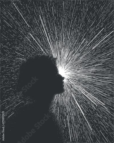 A silhouette of a person with radiant light effect representing creativity and imagination.
