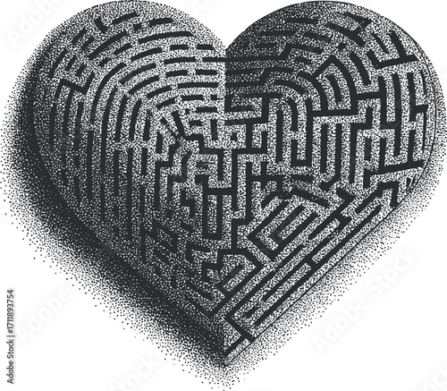 An intricate heart-shaped maze design illustrating a challenging puzzle and creative concept.