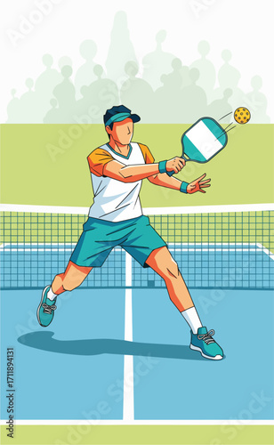 Dynamic Pickleball Player in Action Illustrative Style
