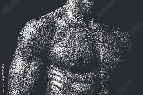 A close-up illustration of a muscular male chest showcasing strength and fitness.