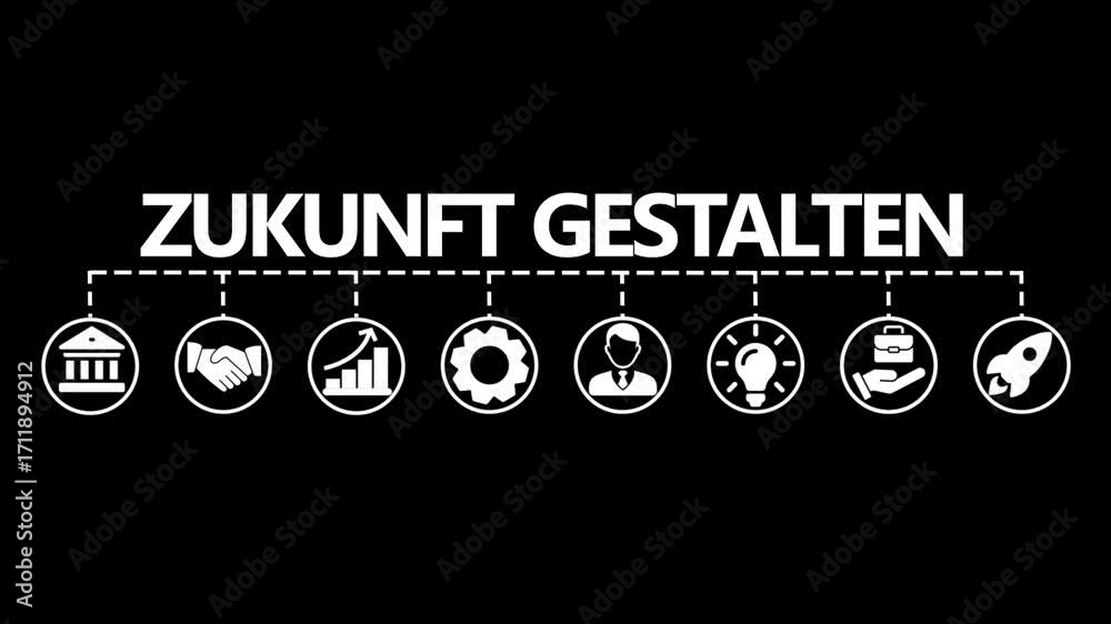 Banner Zukunft gestalten - Piktogramme mit Schlüsselwörtern