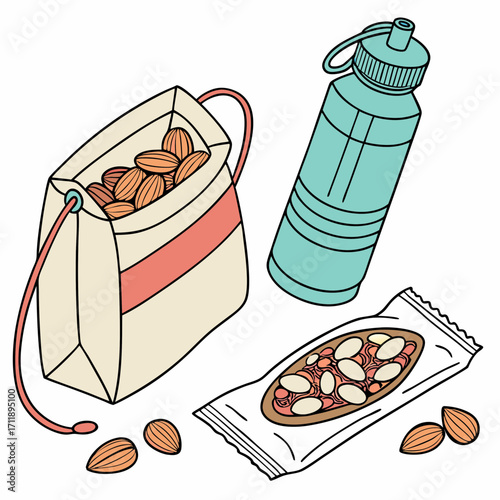 Healthy snacks and water bottle for an active lifestyle
