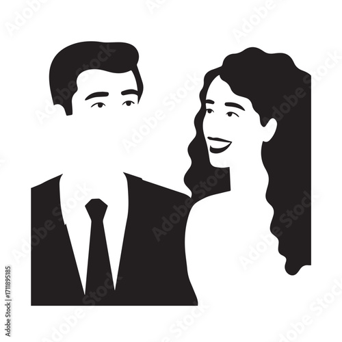 Beautiful Woman in Formal Dress Black and White Illustration Vector Art Design