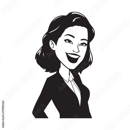 Beautiful Woman in Formal Dress Black and White Illustration Vector Art Design