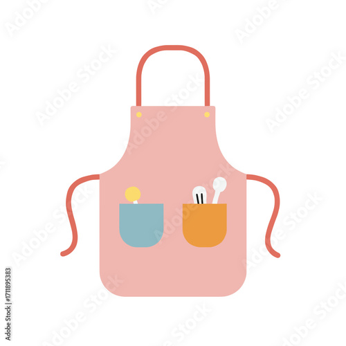 Apron with pockets in pastel colors with utensils inside  