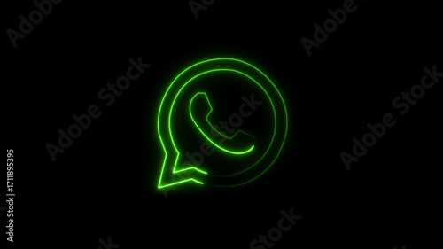green WhatsApp Neon Glowing Icon Animation – Modern Chat Communication Symbol on Dark 4k video