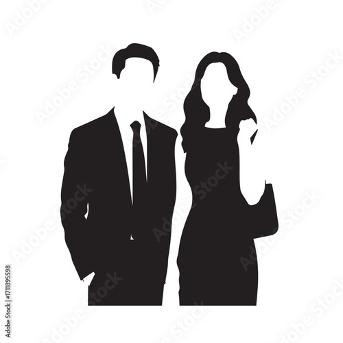 Beautiful Woman in Formal Dress Black and White Illustration Vector Art Design