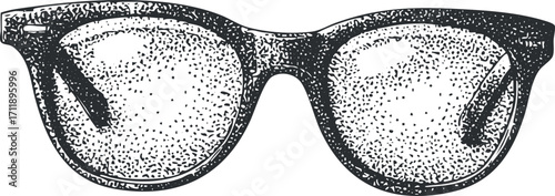 Hand-drawn illustration of fashionable vintage sunglasses with clear lenses and stylish frames