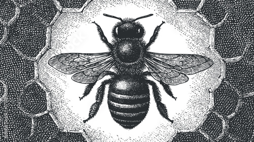 Detailed illustration of a bee on honeycomb showcasing its role in nature and pollination.