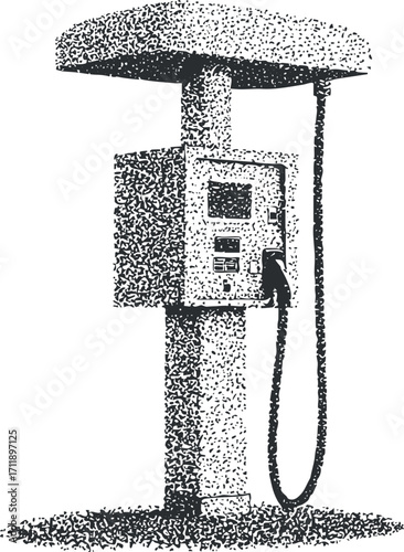 A vintage gas station pump illustrated in a retro style, ideal for transportation and energy themes.