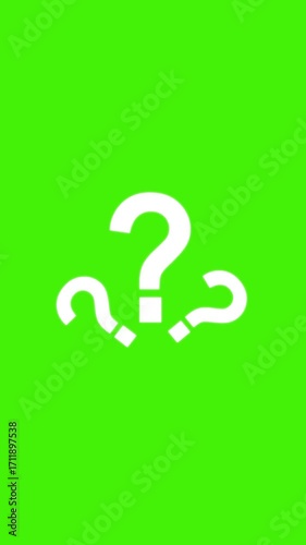 Question marks animation on green background 4K Video. Mystery symbol, confusion concept, problem solving and education Idea.