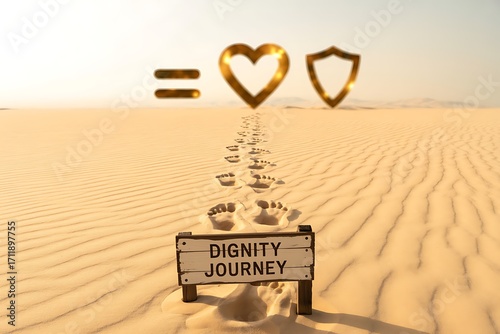 Embark on the dignity journey through symbolic desert landscape, representing personal growth and protection.