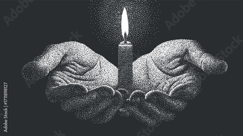 Illustration of hands holding a candle symbolizing hope and light in darkness.