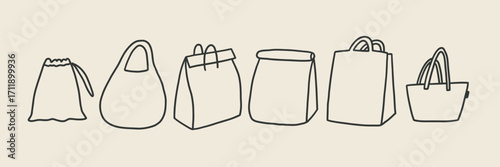 Doodle Paper Shop Bag Icon. Sketch Gift Box. Hand Drawn Vector Illustration