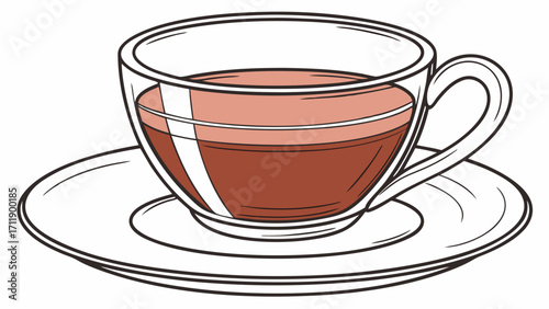 Hot Beverage in Glass Cup on Saucer Coffee Tea or Cocoa Drink Illustration Clipart.