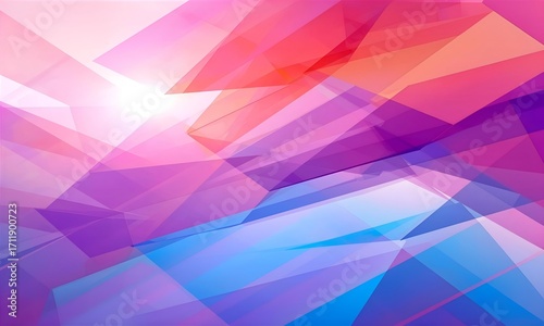 A 3D abstract background with overlapping transparent polygons, gradient mesh colors, and futuristic glowing edges.