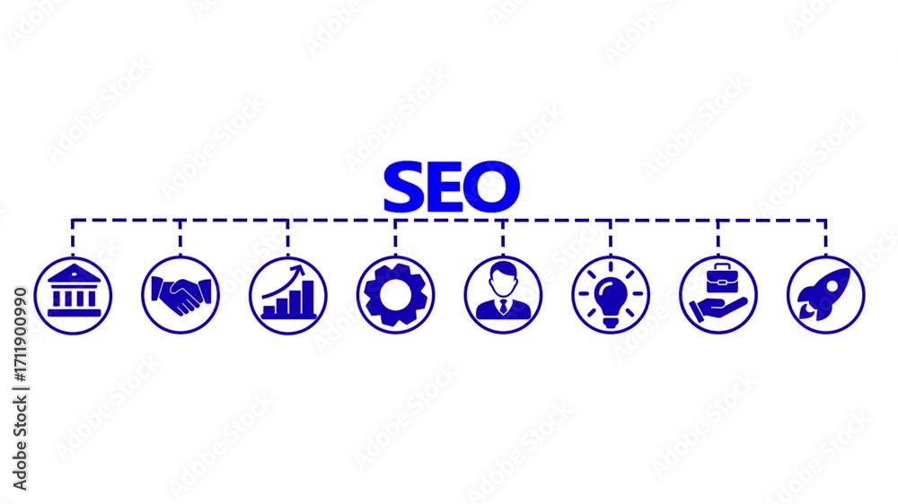 Banner SEO search engine optimization. video Grafik mit Piktogrammen