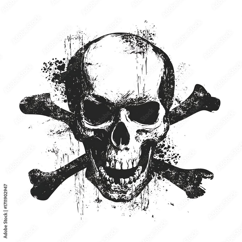 Obraz premium Grungey black and white pirate skull logo on white background