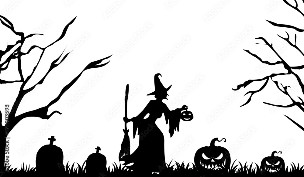 Fototapeta premium Happy Halloween background silhouette