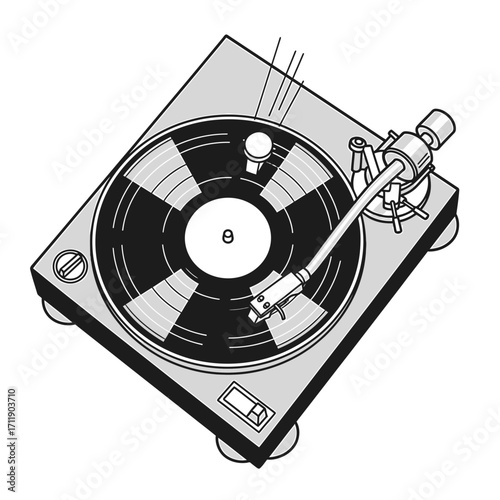 Detailed Illustration of a Retro Turntable in Action
