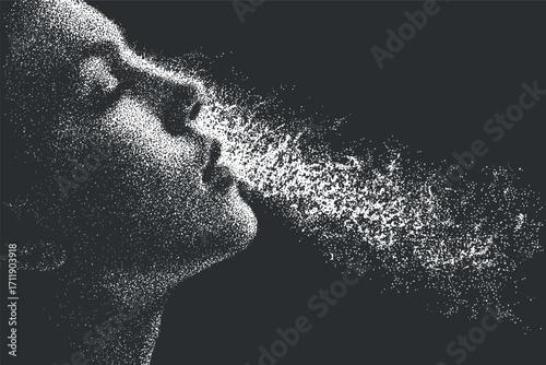 An artistic representation of a person exhaling, capturing the essence of breath and emotion.