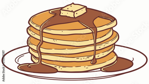 Stack of Pancakes with Syrup and Butter Delicious Breakfast Food Illustration Sweet Treat Menu Design Restaurant Graphic.