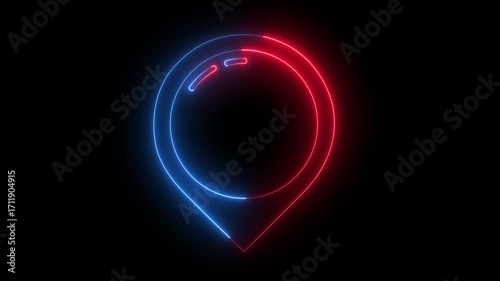 location icon animation glowing neon direction sign search address position map tracking road place sign symbol on black background