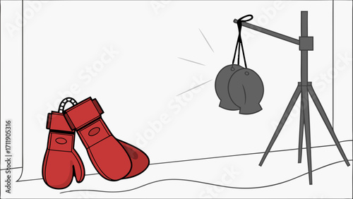 Studio Setup with Boxing Gloves and Lighting.