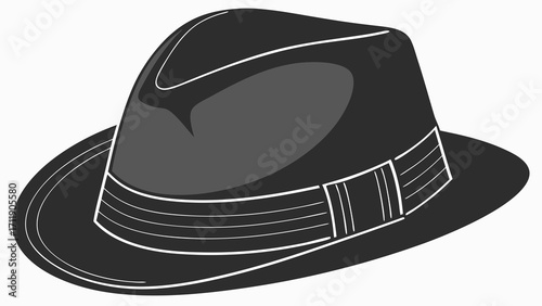 Stylish Fedora Hat Illustration Fashion Accessory Design Vintage Headwear Graphic Black and White Hat Artwork.