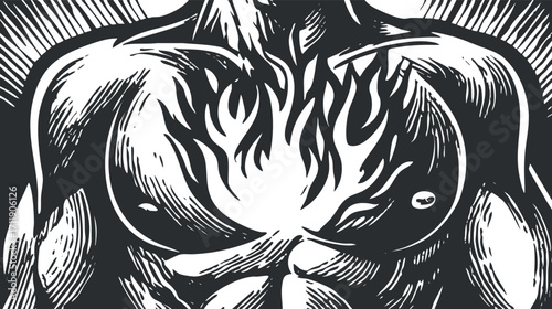 A powerful illustration of a muscular body with flames symbolizing strength and energy.