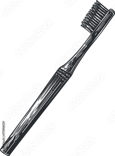 Illustration of a vintage wooden toothbrush with bristles designed for dental hygiene.
