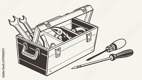 Toolbox with tools repair maintenance workshop DIY equipment instruments hand tools construction handyman mechanic engineering carpentry screwdriver pliers wrench spanner hardwar.