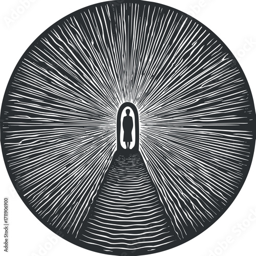A striking silhouette emerges from a radiant light, symbolizing a journey of self-discovery.