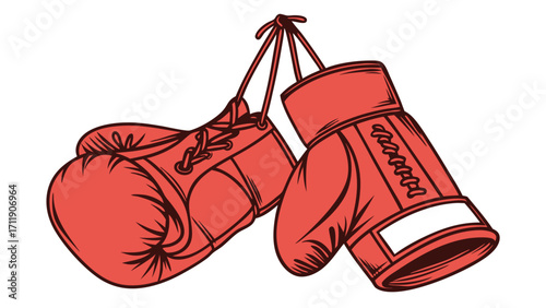 Vintage Boxing Gloves Hanging Sport Illustration Retro Design Fight Competition Championship Martial Arts Graphic.