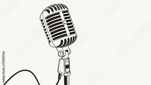 Vintage Microphone Illustration Retro Audio Equipment Music Recording Studio Design Element.