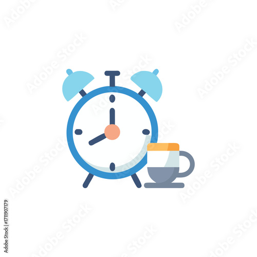 Alarm clock and coffee cup representing morning routine and waking up
