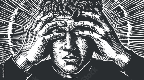 An illustration depicting a person experiencing stress and anxiety with hands on their head.