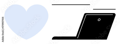 Heart beside laptop screen evokes online connection, digital relationships, and modern communication. Ideal for technology, remote work, relationships, online dating, social media, networking simple