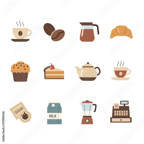 Coffee Shop and Bakery Icons - A Delicious Assortment of Treats and Equipment.
