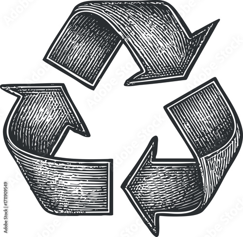 A hand-drawn illustration of a recycling symbol with arrows representing sustainability and eco-friendliness.