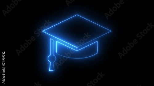 Neon line Graduation cap icon. Glowing neon academic hat, looped slow flashing. Graduation cap icon , line icon animation , Graduation day, graduation cap and diploma line icon animation on background
